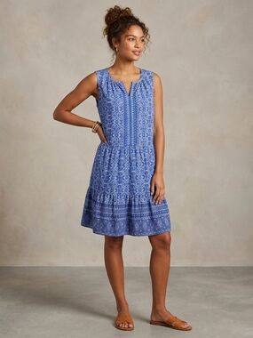 Talbots Blue Printed Sleeveless Tiered Mini Dress Size XL Petite